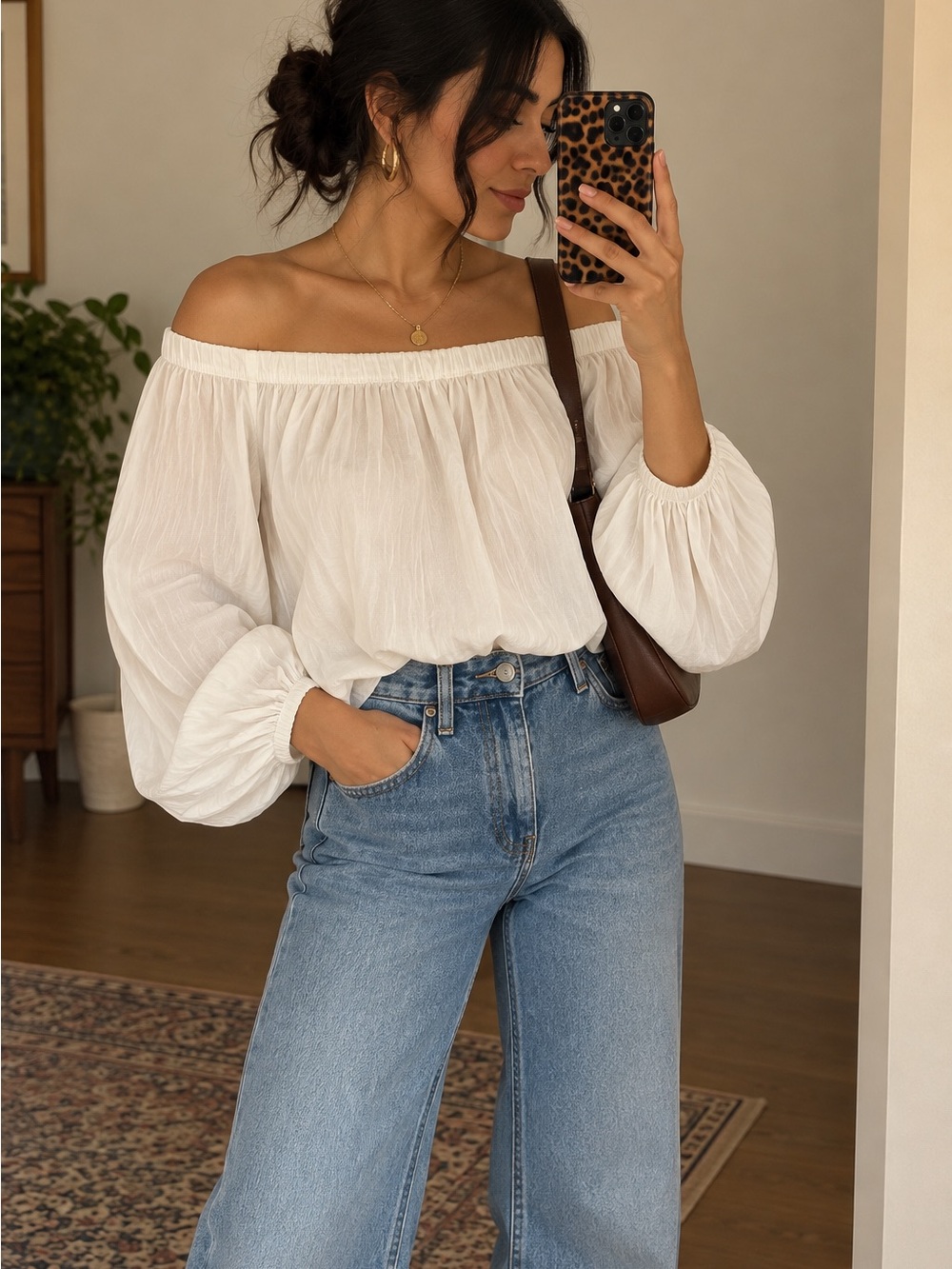 Anthropologie White Off Shoulder Peasant Blouse Size 4